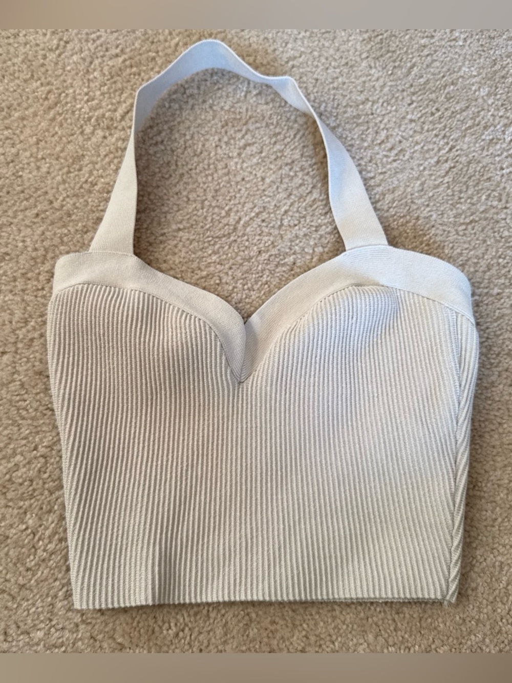 Aritzia Babaton Cream Ribbed Halter Crop Top